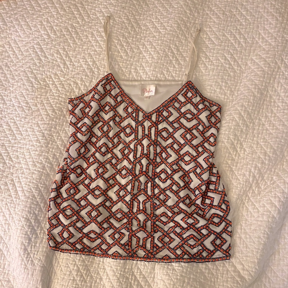 Parker Beaded V Neck Orange Navy White Tank